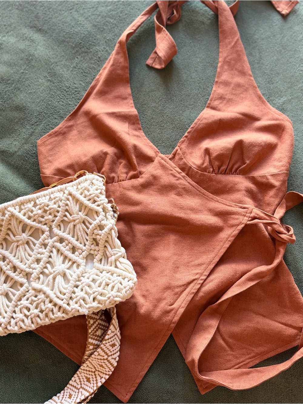 Rust-Brown Wrap Halter Top - Picture 7 of 11